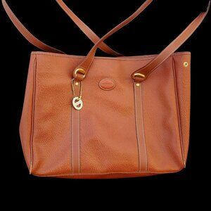 Vintage 1990s Marie Claire Cognac Leather Shoulder Tote Bag w/ Gold Hardware